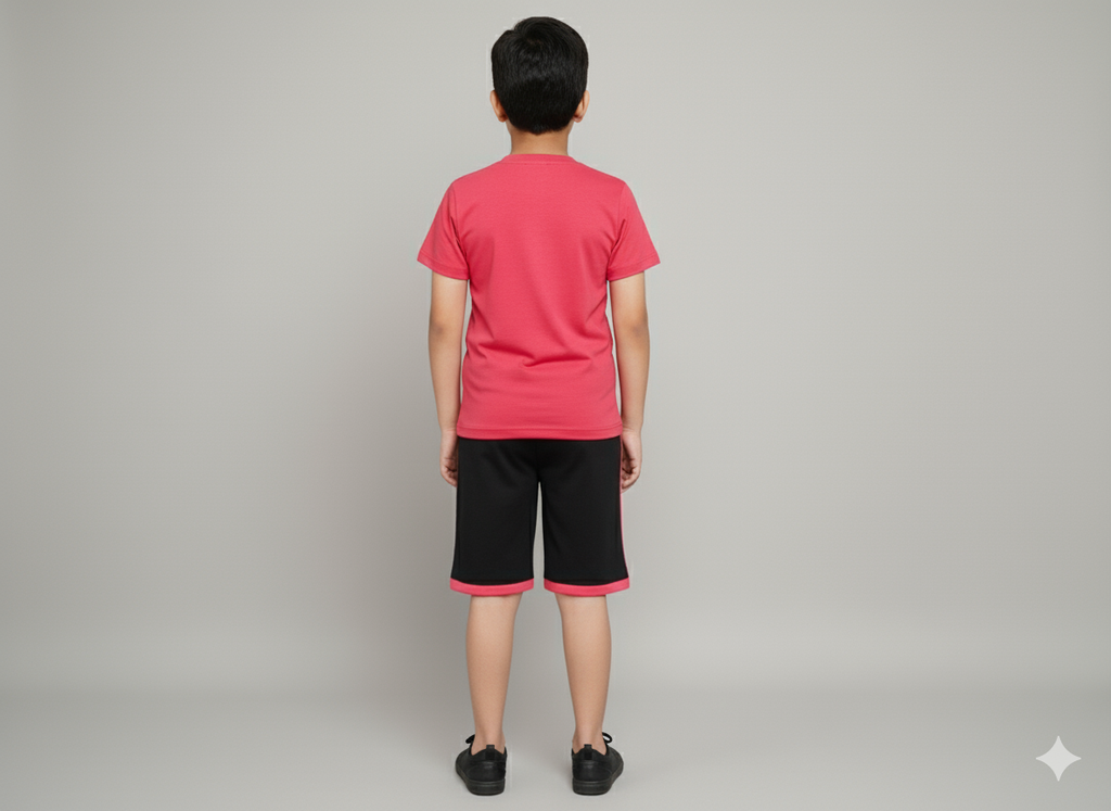 Crimson Pink Boys Cotton T-Shirt and 3/4 Shorts Set