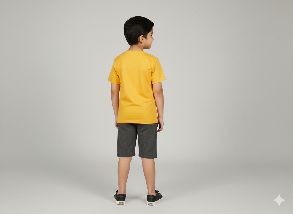 Yellow Boys Cotton T-Shirt and 3/4 Shorts Set