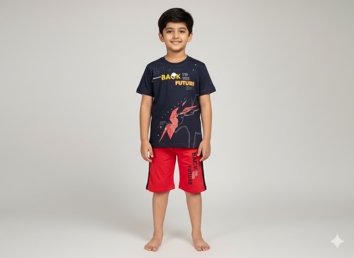 Navy Boys Cotton T-Shirt and 3/4 Shorts Set