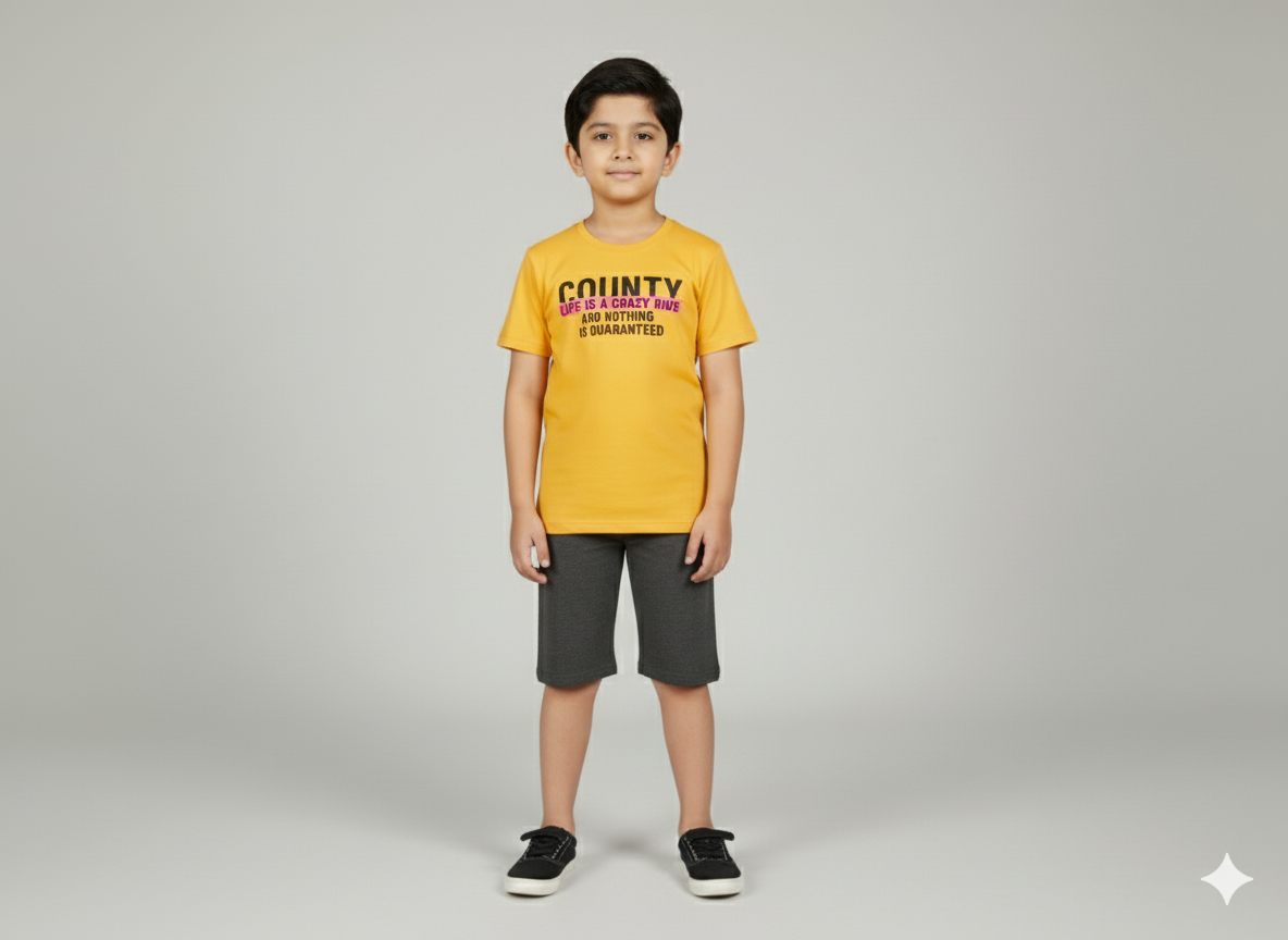 Yellow Boys Cotton T-Shirt and 3/4 Shorts Set