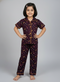 Maroon Printed Girls Nightsuit Set Comfortable All-Season Wear