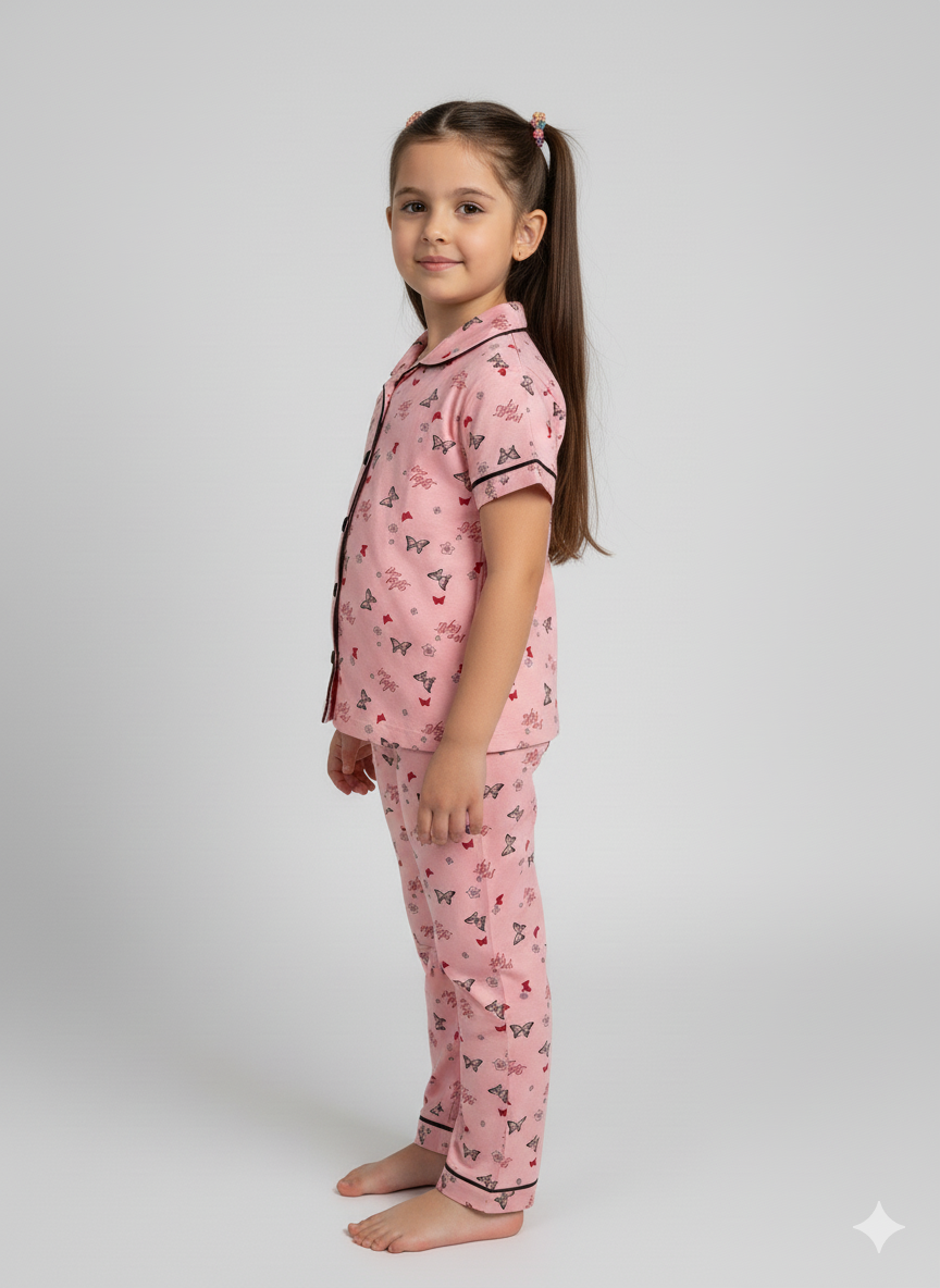 Peach Kids Printed Nightsuit Set for Girls Soft & Breathable