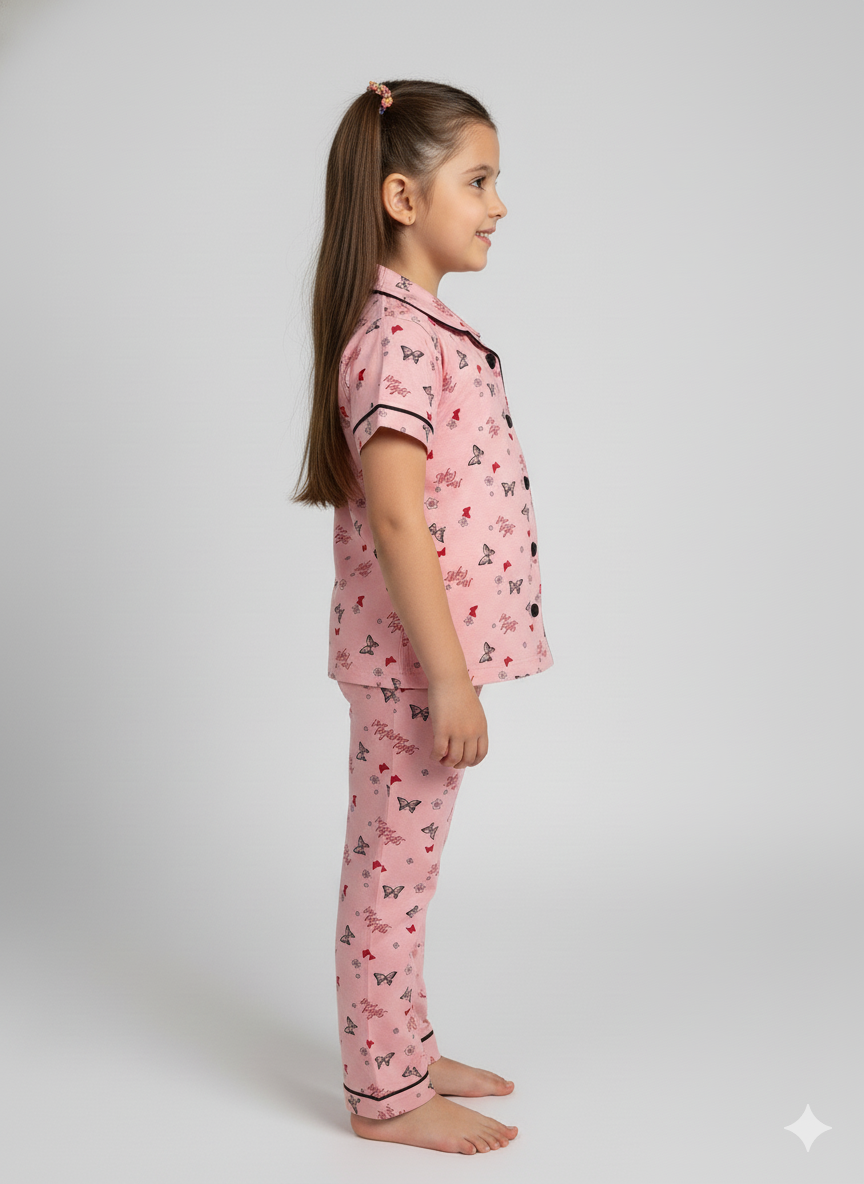 Peach Kids Printed Nightsuit Set for Girls Soft & Breathable
