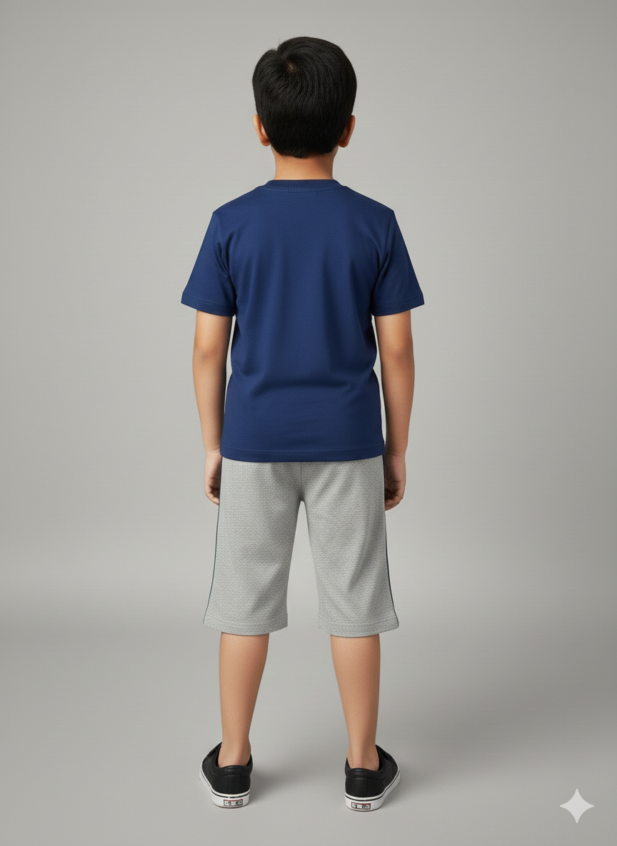Royal Blue Boys Cotton T-Shirt and 3/4 Shorts Set