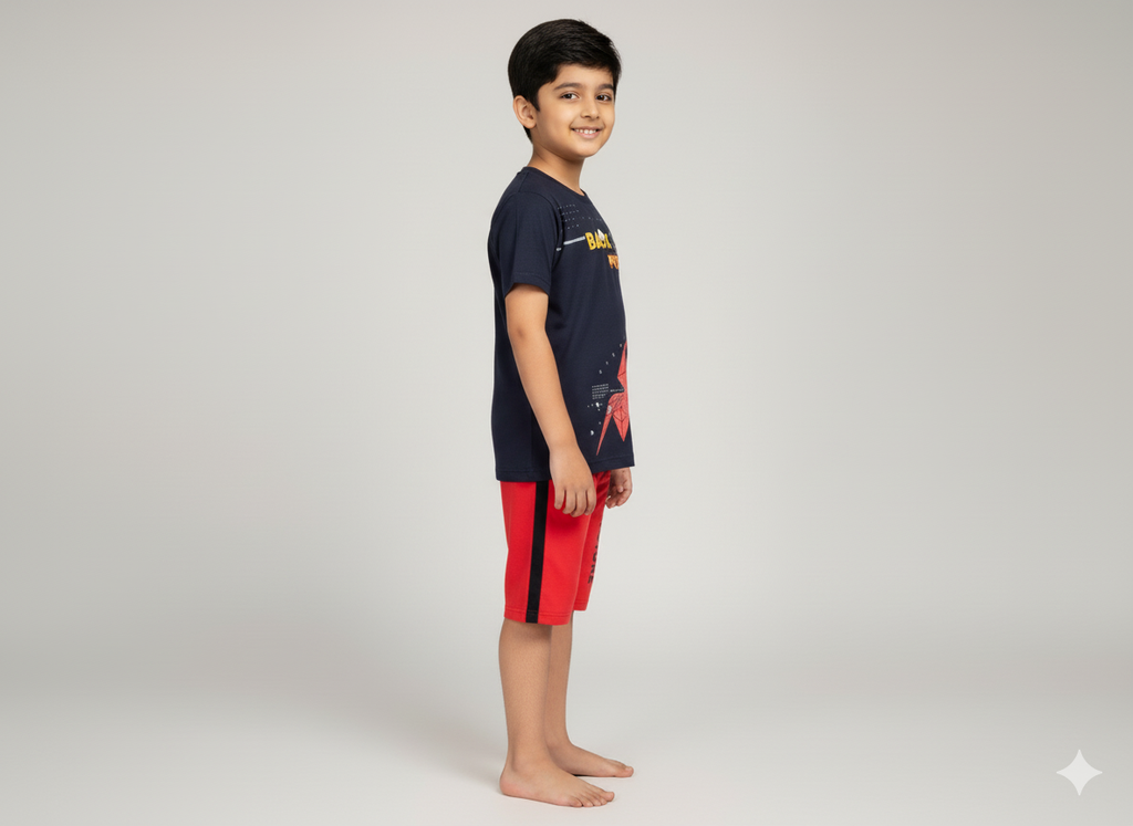 Navy Boys Cotton T-Shirt and 3/4 Shorts Set
