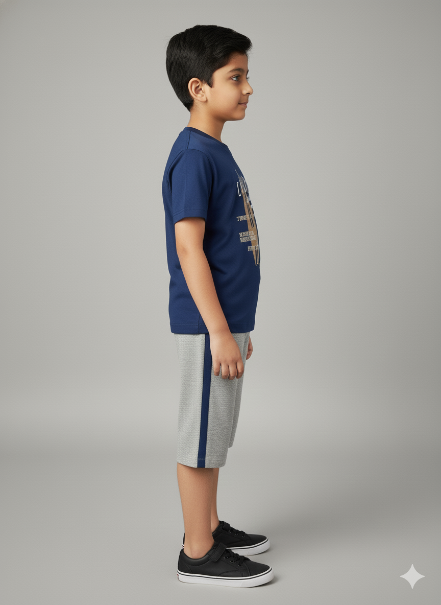 Royal Blue Boys Cotton T-Shirt and 3/4 Shorts Set