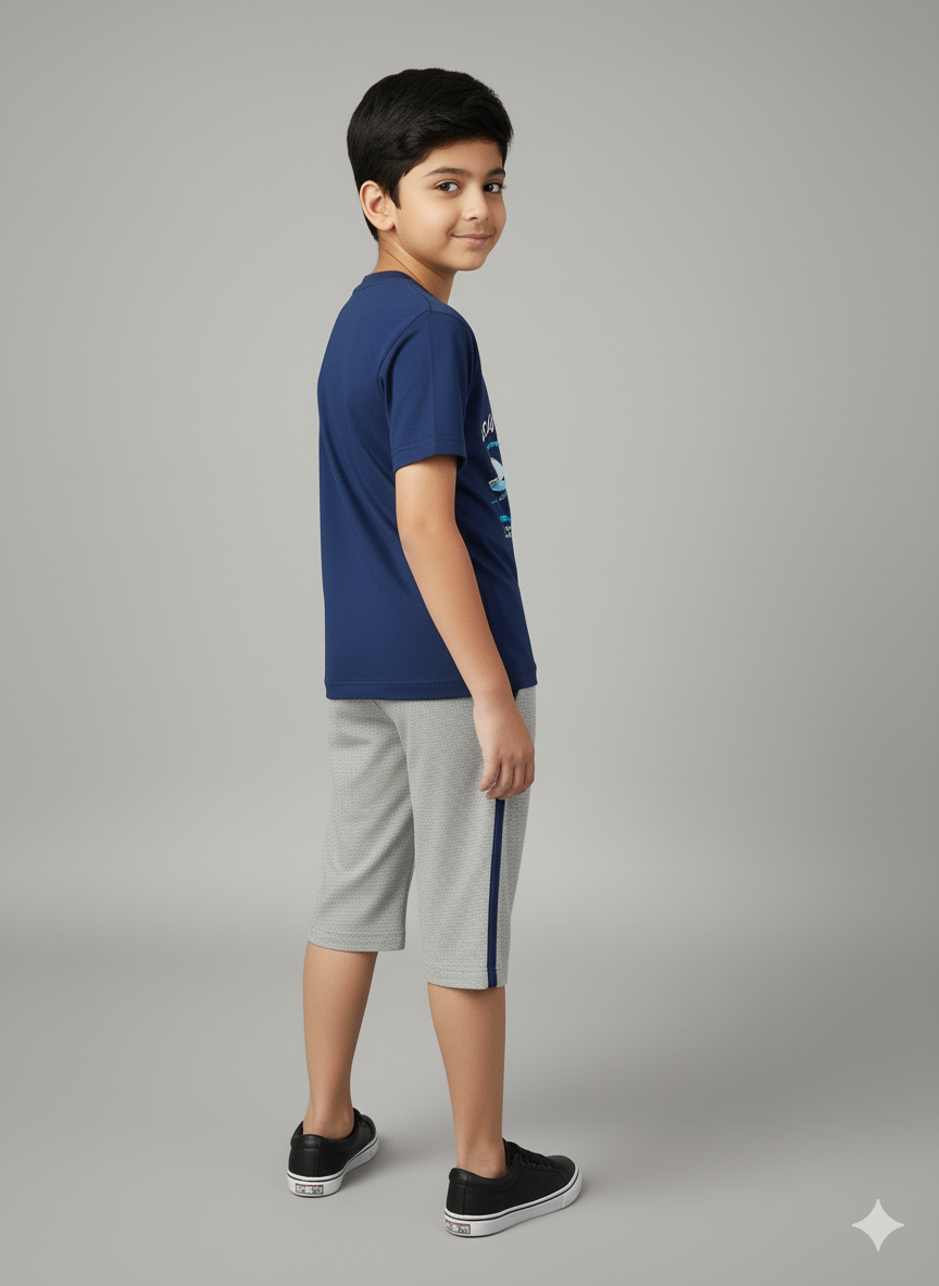 Royal Blue Boys Cotton T-Shirt and 3/4 Shorts Set